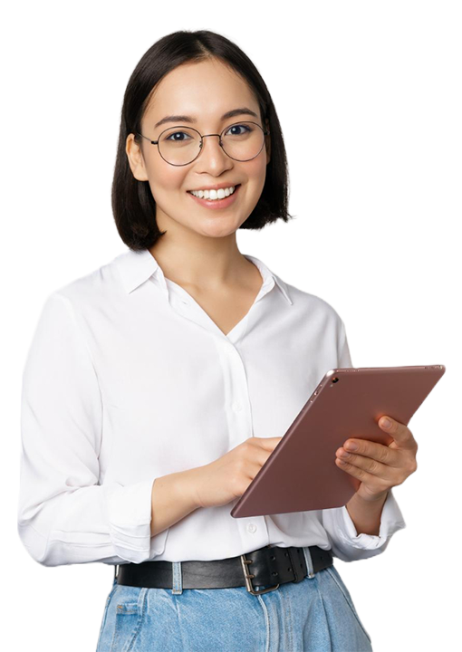 Teacher holding tablet