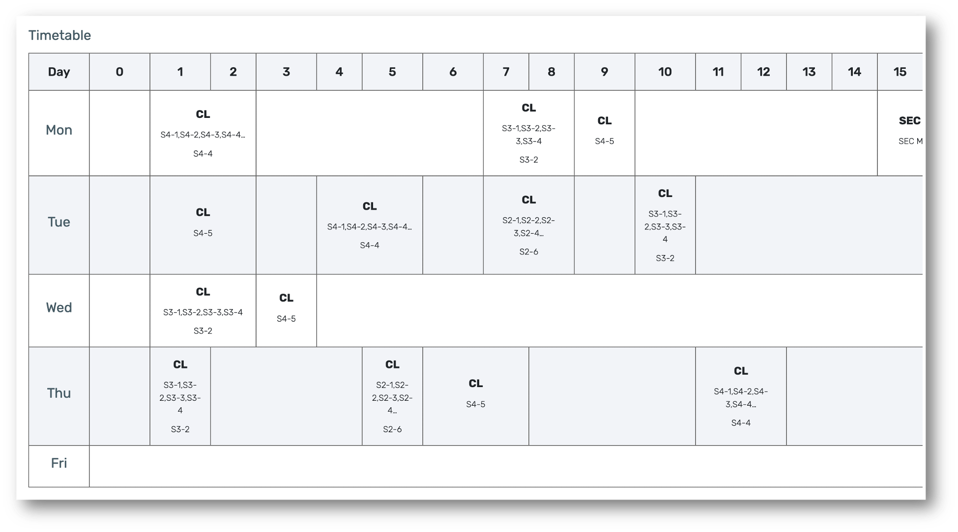 An example of a teacher's timetable